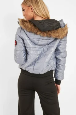 Rebellious Fashion Grey Faux Fur Hooded Puffer Coat - Kamorah