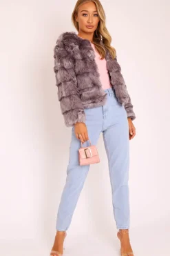 Rebellious Fashion Grey Faux Fur Jacket - Estelle
