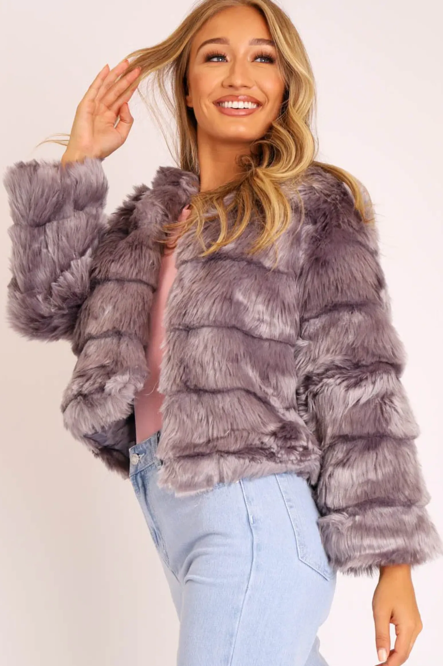 Rebellious Fashion Grey Faux Fur Jacket - Estelle