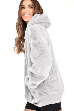 Rebellious Fashion Grey Faux Fur Pocket Front Hoodie - Madi