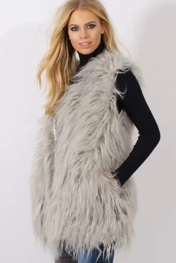 Rebellious Fashion Grey Faux Fur Shaggy Gilet - Liberty