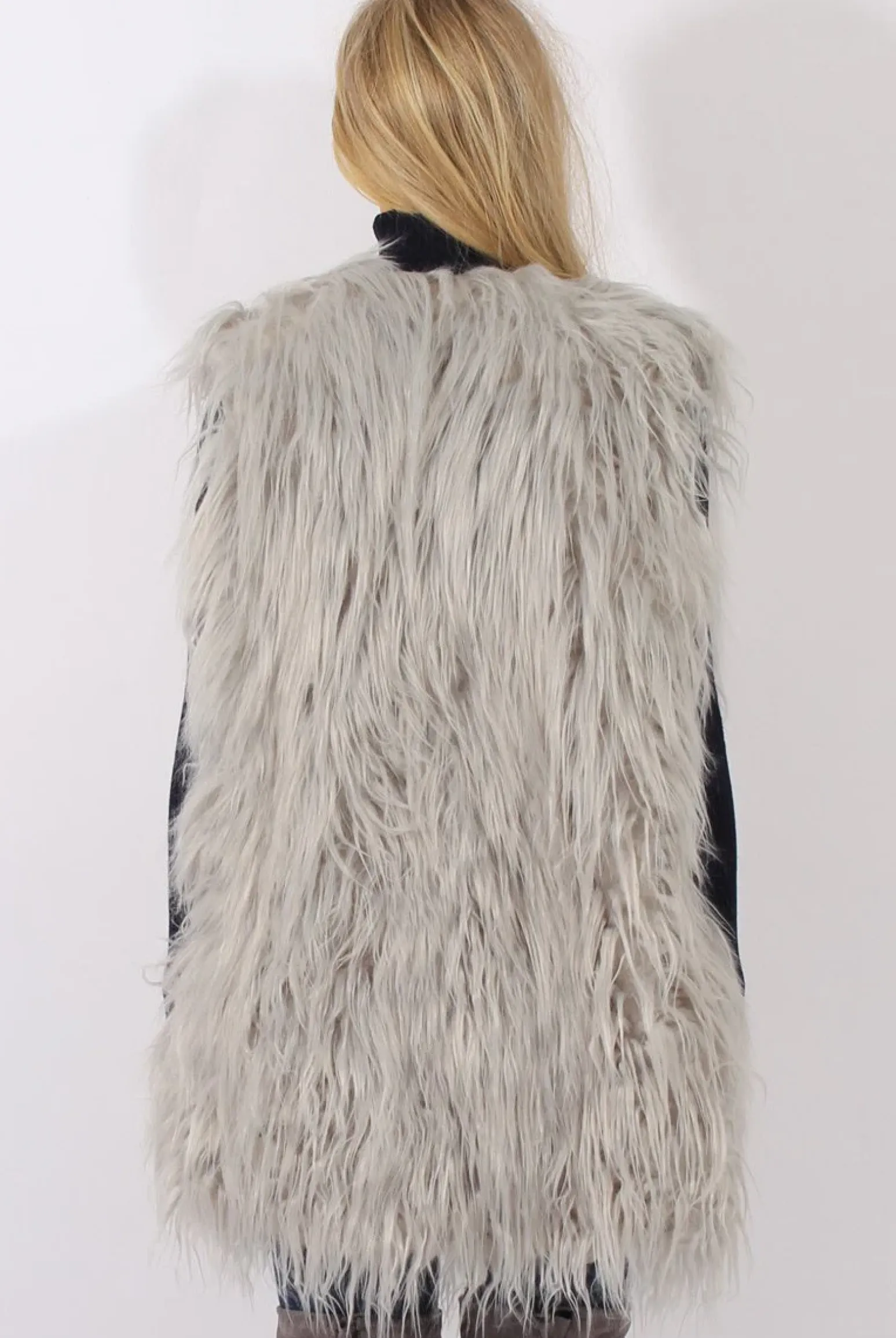 Rebellious Fashion Grey Faux Fur Shaggy Gilet - Liberty