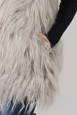 Rebellious Fashion Grey Faux Fur Shaggy Gilet - Liberty