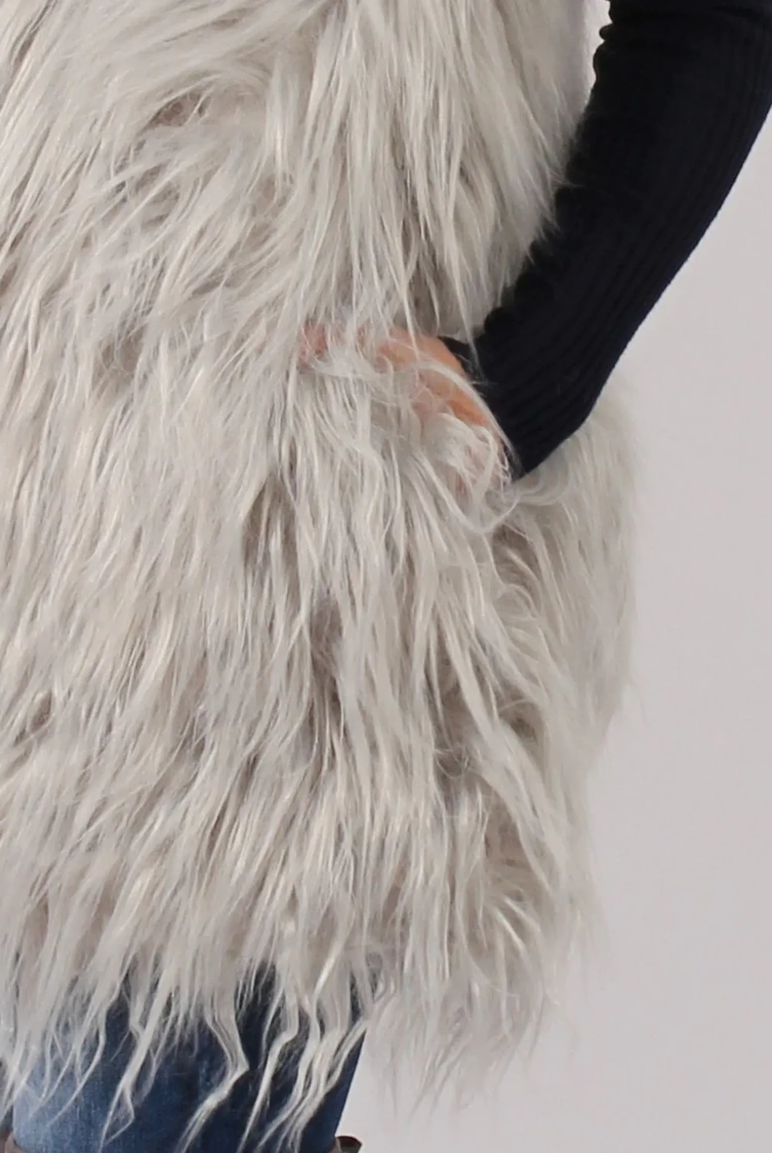 Rebellious Fashion Grey Faux Fur Shaggy Gilet - Liberty