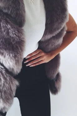 Rebellious Fashion Grey Faux leather and Fur Gilet - Felicia