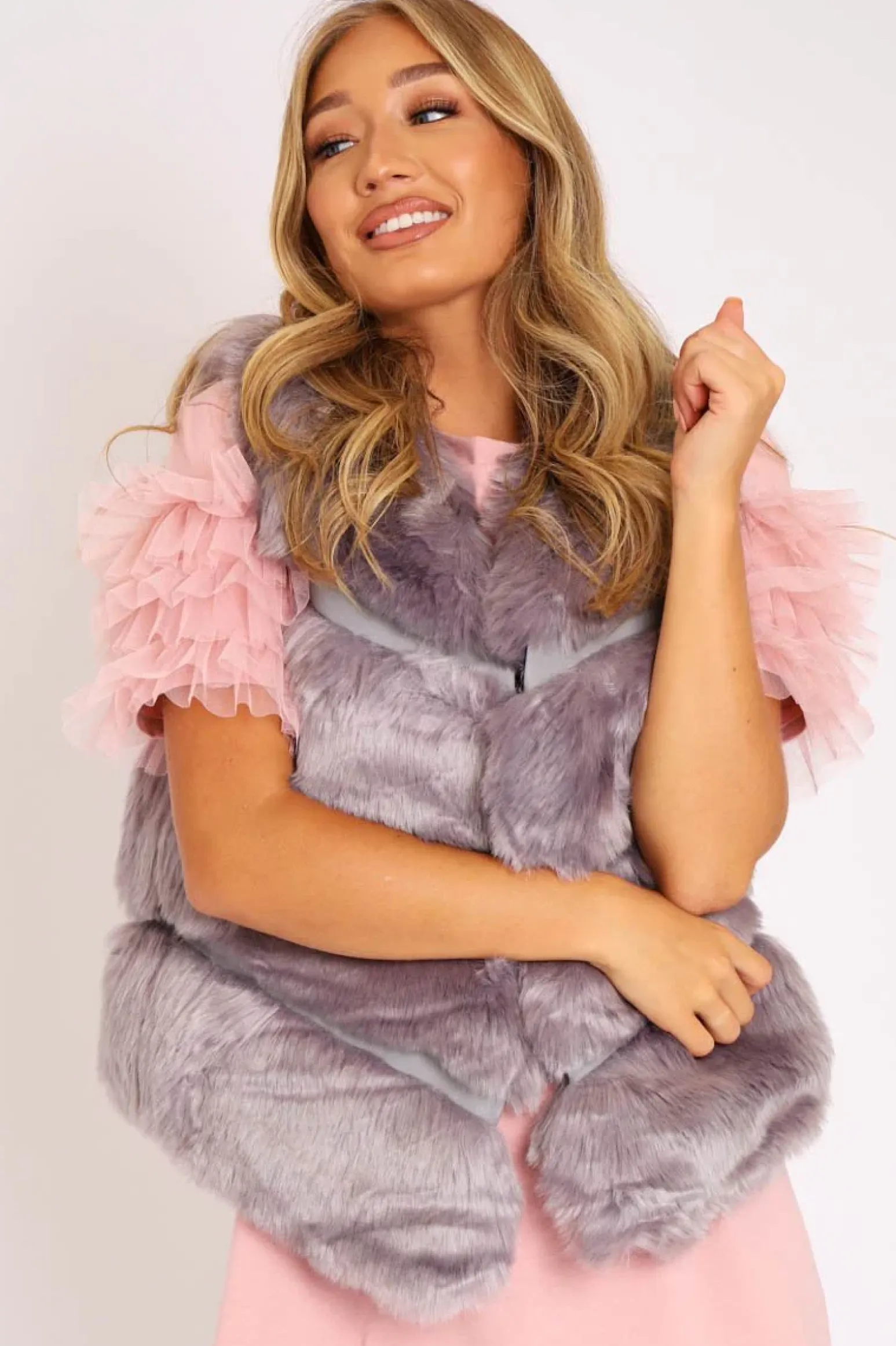 Rebellious Fashion Grey Faux leather and Fur Gilet - Felicia