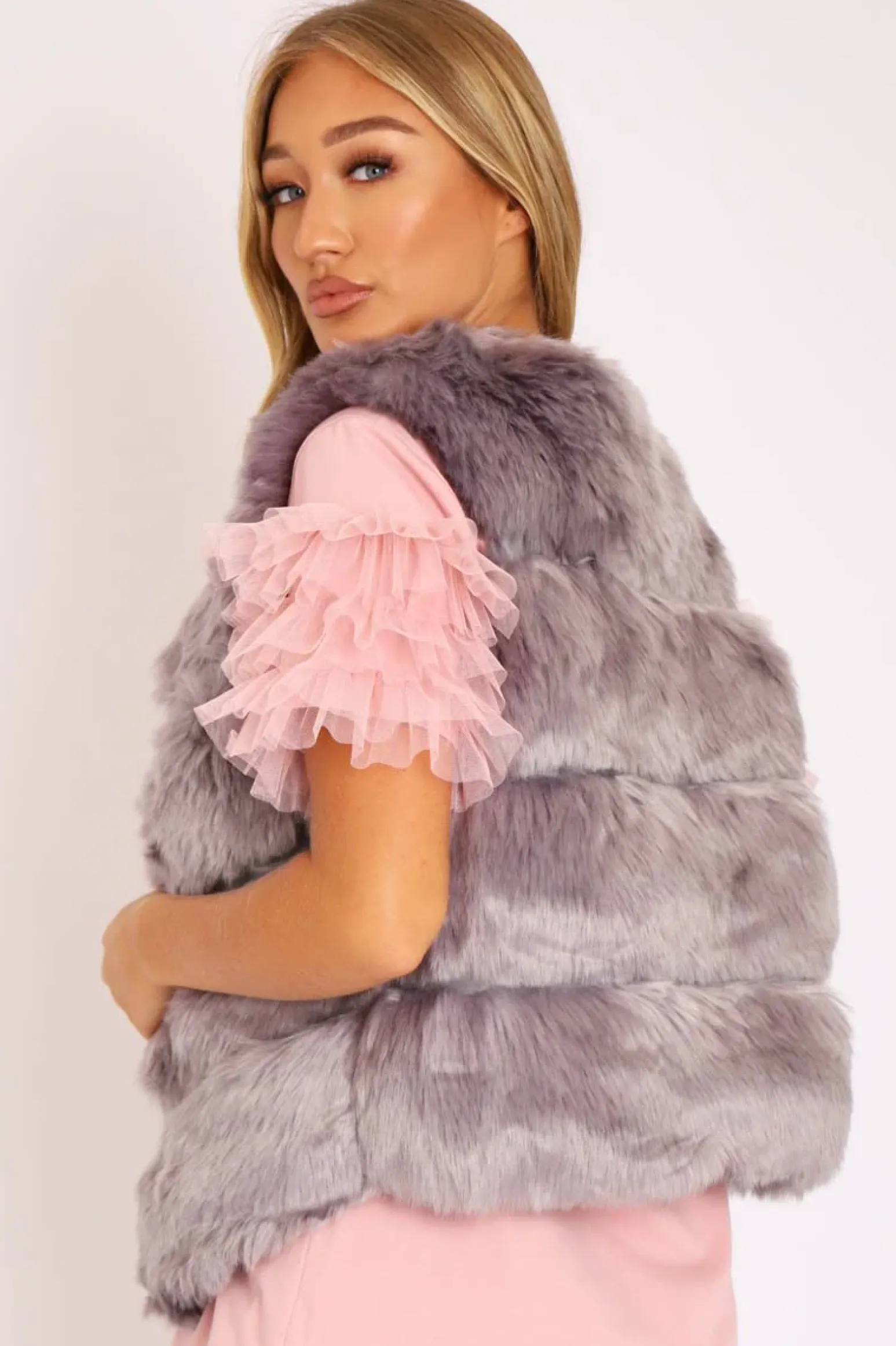 Rebellious Fashion Grey Faux leather and Fur Gilet - Felicia