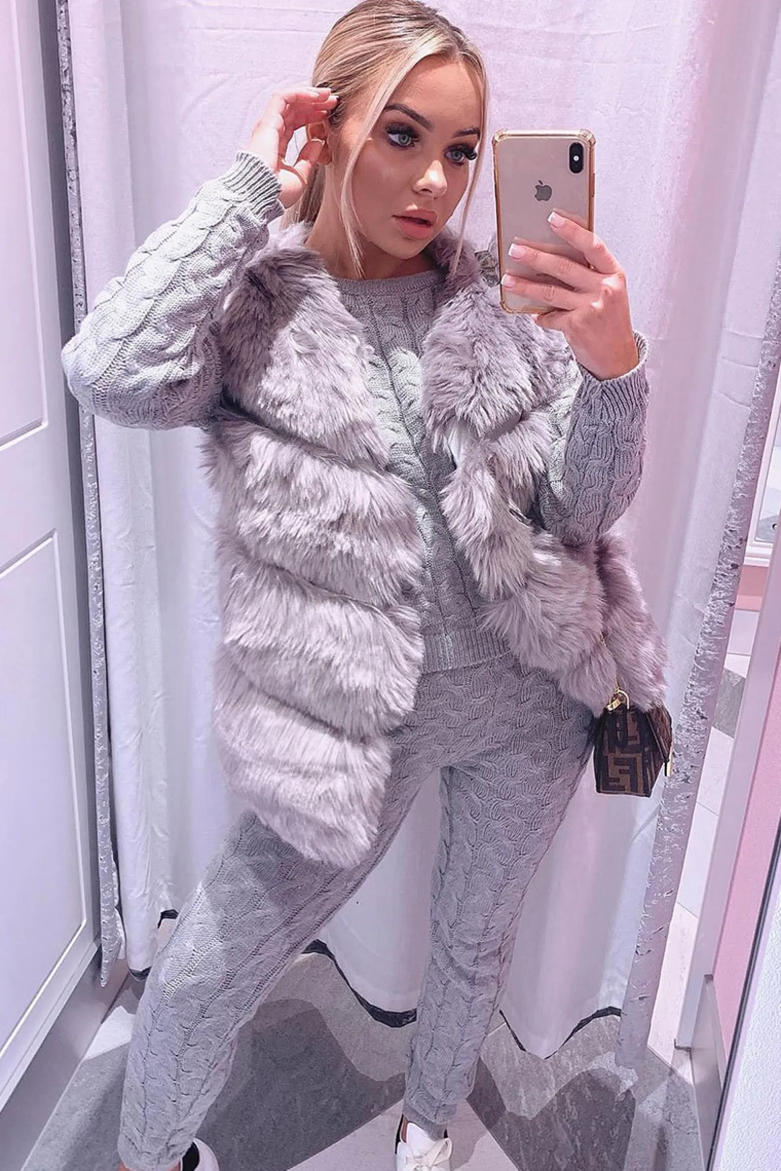 Rebellious Fashion Grey Faux leather and Fur Gilet - Felicia