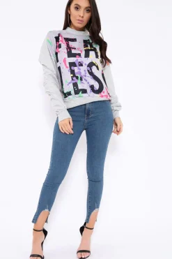 Rebellious Fashion Grey Fearless Paint Splatter Sweatshirt - Eliza