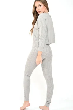 Rebellious Fashion Grey Fine Cable Knit Loungewear Set - Lizette