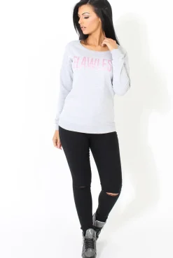 Rebellious Fashion Grey Flawless Slogan Sweatshirt- Venessa