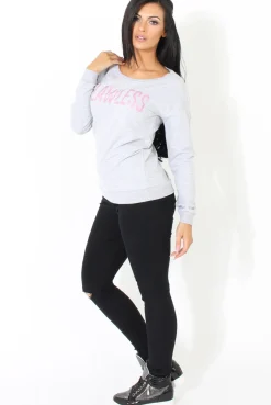 Rebellious Fashion Grey Flawless Slogan Sweatshirt- Venessa