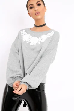 Rebellious Fashion Grey Flower Jumper Tie Back - Alchemy