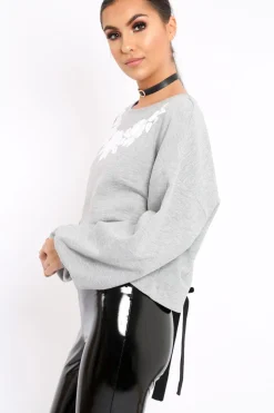 Rebellious Fashion Grey Flower Jumper Tie Back - Alchemy