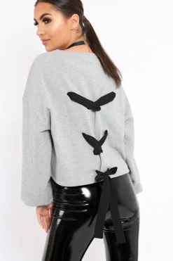 Rebellious Fashion Grey Flower Jumper Tie Back - Alchemy