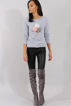 Rebellious Fashion Grey Fluffy Ice Cream Jumper - Noella