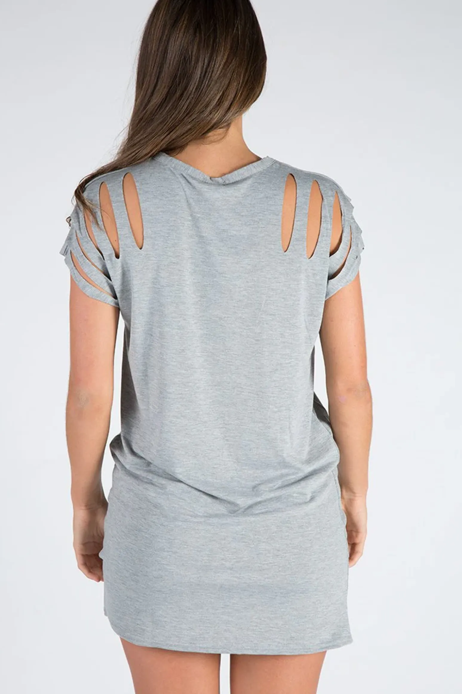 Rebellious Fashion Grey Forever Flying High Distressed T-Shirt Dress - Reiley