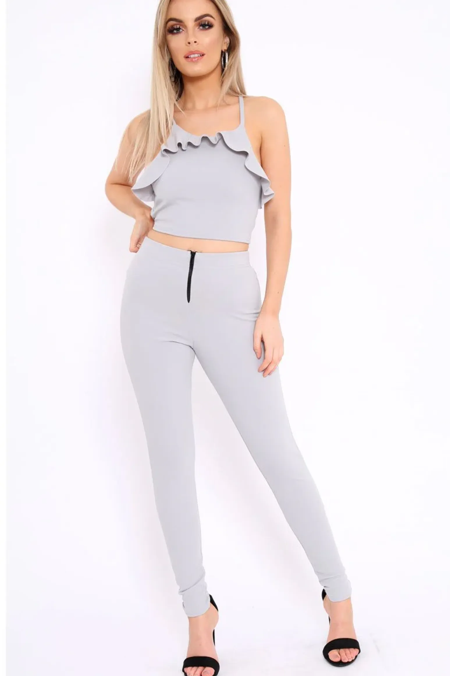 Rebellious Fashion Grey Frill Cami and Trousers Co-ord - Autymn
