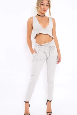 Rebellious Fashion Grey Frill Hem Crop Top - Keya