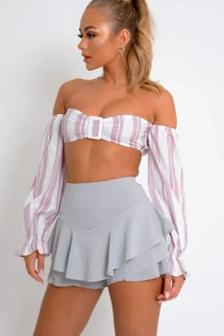 Rebellious Fashion Grey Frill High Waisted Shorts - Claudelle