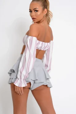 Rebellious Fashion Grey Frill High Waisted Shorts - Claudelle