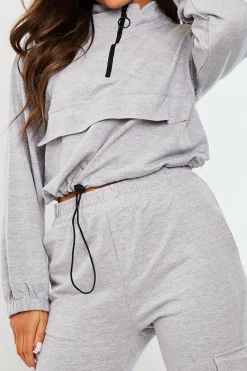 Rebellious Fashion Grey Front Pocket Cargo Jumper and Joggers Loungewear Set - Naziya