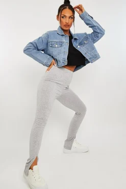 Rebellious Fashion Grey Front Split Leggings - Polly