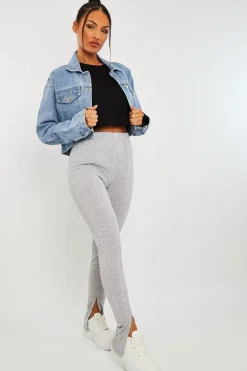 Rebellious Fashion Grey Front Split Leggings - Polly