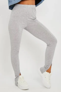 Rebellious Fashion Grey Front Split Leggings - Polly