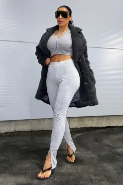 Rebellious Fashion Grey Front Split Leggings - Polly