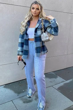 Rebellious Fashion Grey Front Split Wide Leg Joggers - Jenise