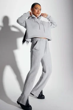 Rebellious Fashion Grey Front Split Wide Leg Joggers - Jenise