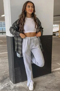 Rebellious Fashion Grey Front Split Wide Leg Joggers - Jenise