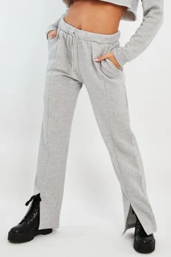 Rebellious Fashion Grey Front Split Wide Leg Joggers - Jenise