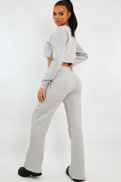 Rebellious Fashion Grey Front Split Wide Leg Joggers - Jenise
