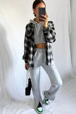 Rebellious Fashion Grey Front Split Wide Leg Joggers - Jenise