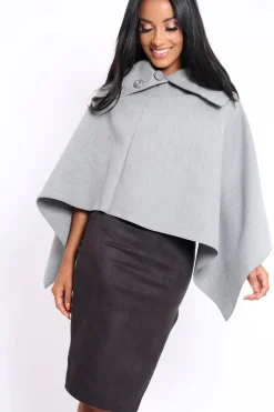 Rebellious Fashion Grey Funnel Collar Poncho - Caiden