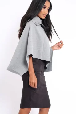 Rebellious Fashion Grey Funnel Collar Poncho - Caiden
