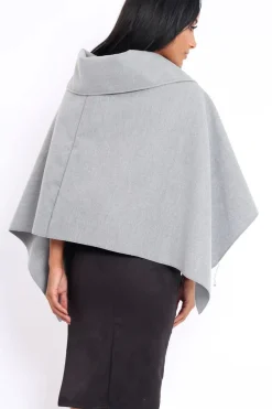 Rebellious Fashion Grey Funnel Collar Poncho - Caiden