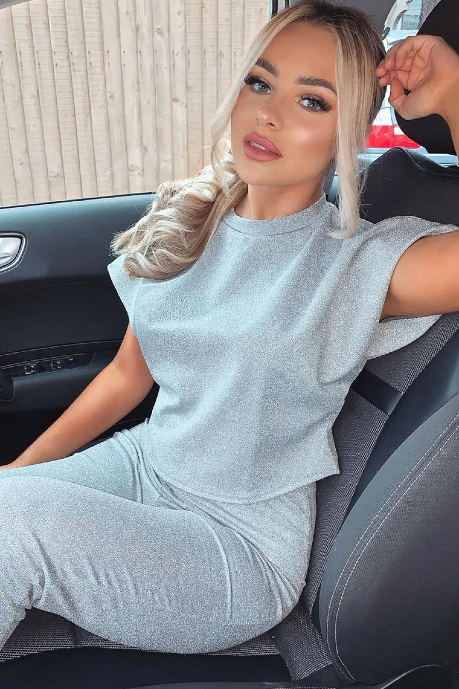 Rebellious Fashion Grey Glitter Crop Top Trouser Co-ord - Evamarie