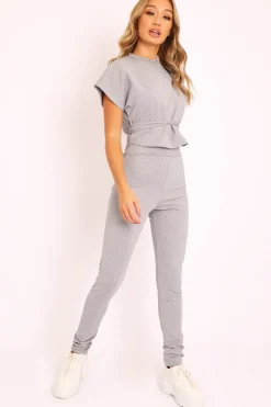 Rebellious Fashion Grey Glitter Crop Top Trouser Co-ord - Evamarie