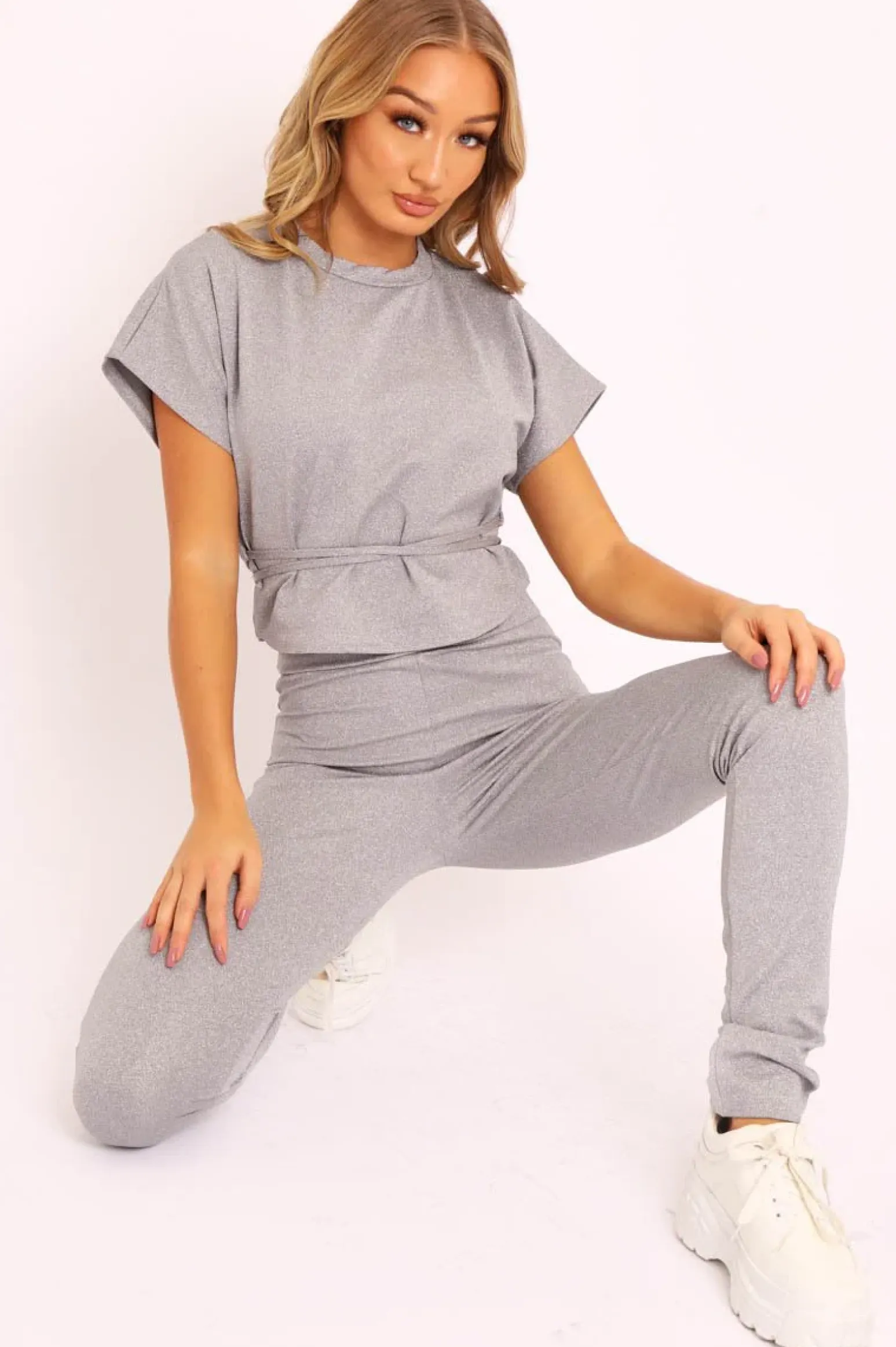 Rebellious Fashion Grey Glitter Crop Top Trouser Co-ord - Evamarie
