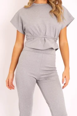 Rebellious Fashion Grey Glitter Crop Top Trouser Co-ord - Evamarie