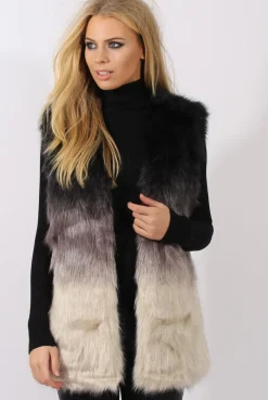 Rebellious Fashion Grey Gradient Faux Fur Gilet - Briella