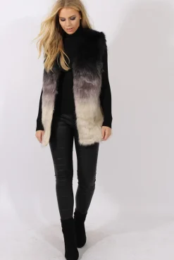 Rebellious Fashion Grey Gradient Faux Fur Gilet - Briella