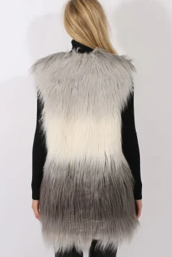 Rebellious Fashion Grey Gradient Faux Fur Gilet - Emerson