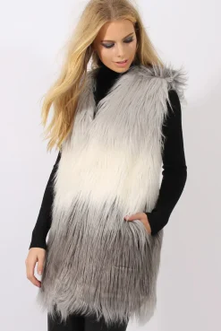 Rebellious Fashion Grey Gradient Faux Fur Gilet - Emerson