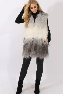 Rebellious Fashion Grey Gradient Faux Fur Gilet - Emerson