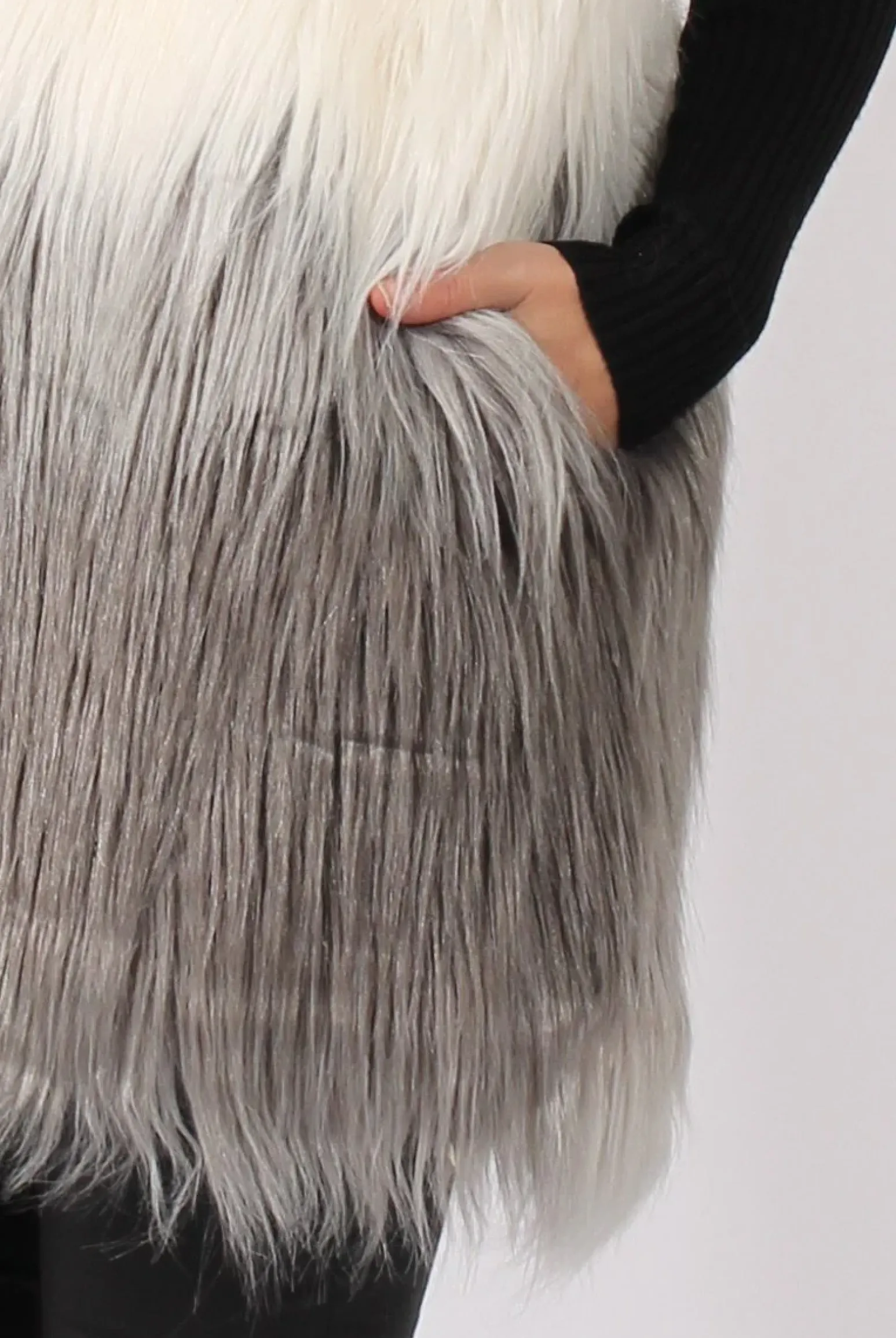 Rebellious Fashion Grey Gradient Faux Fur Gilet - Emerson