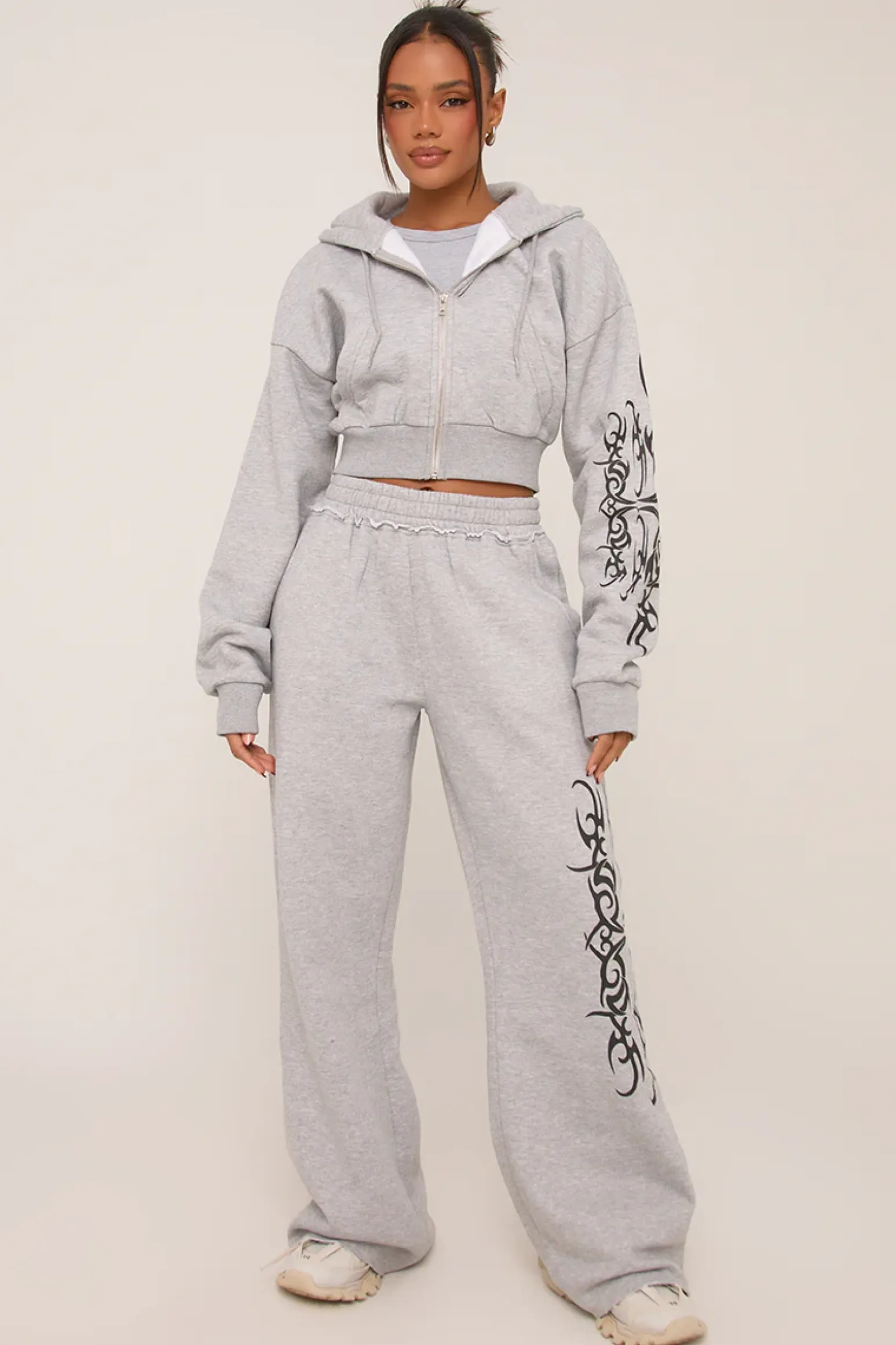 Rebellious Fashion Grey Graphic Printed Jogger Trouser - Bertha